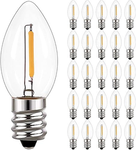Bombilla de candelabro C7 0.5W de repuesto 5 W E12 Base Vela LED Night Edison Bombilla (vidrio transparente 2700 K, 2 piezas)
