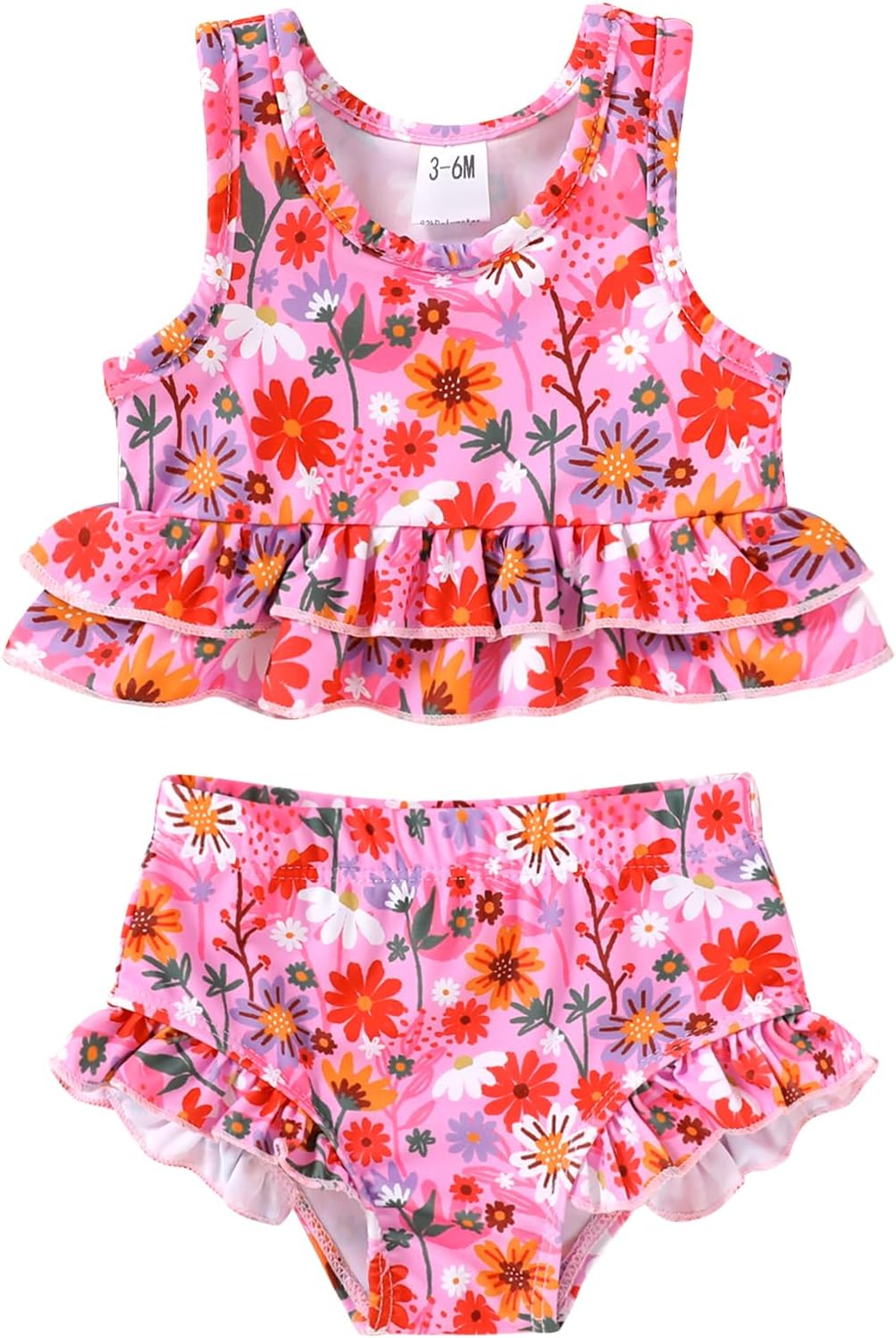 Toddler Girls Swimsuit Outfit Ruffle Floral Sleeveless Bikini Two Piece Bathing Suit for Baby Girl
