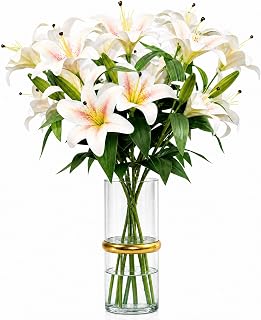 Olrla 60cm Tigerlilie 4 Stiele, 8 Blüten +4 Knospen, Champagner Farbverlauf