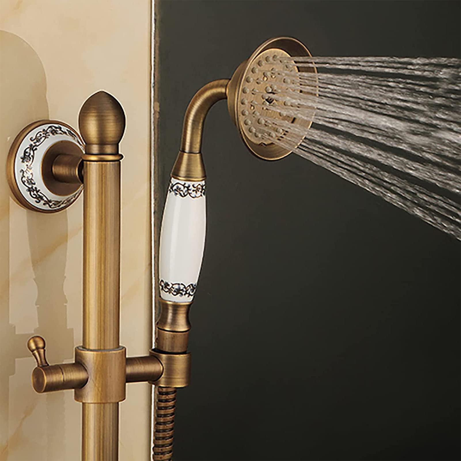 Saliscendi doccia con soffione, Ottone soffione doccia con tubo flessibile da 1,5 m, Supporto Doccia Muro Regolabile Saliscendi, kit doccia completo, doccia colonna,B