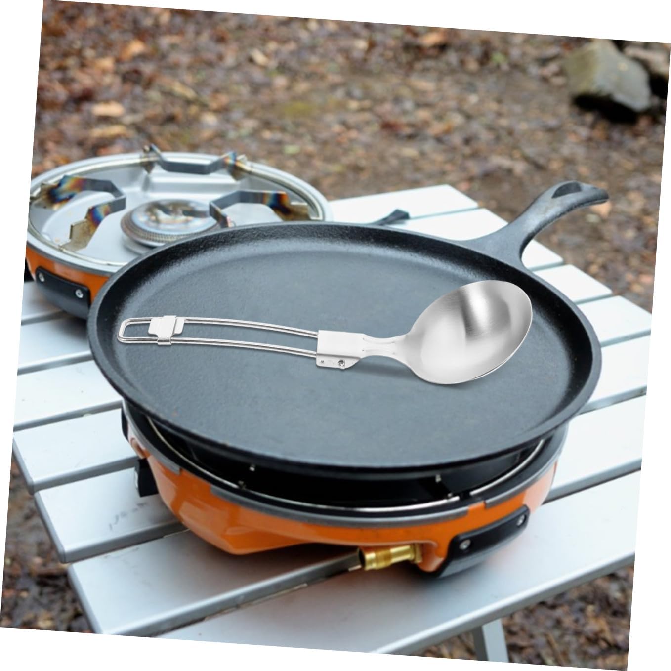 WOONEKY Stainless Steel Folding Spoon for Camping and Outdoor Use Multi-functional Travel Utensil for Cooking and Dining Portable Design for Hiking and Outdoor Activities