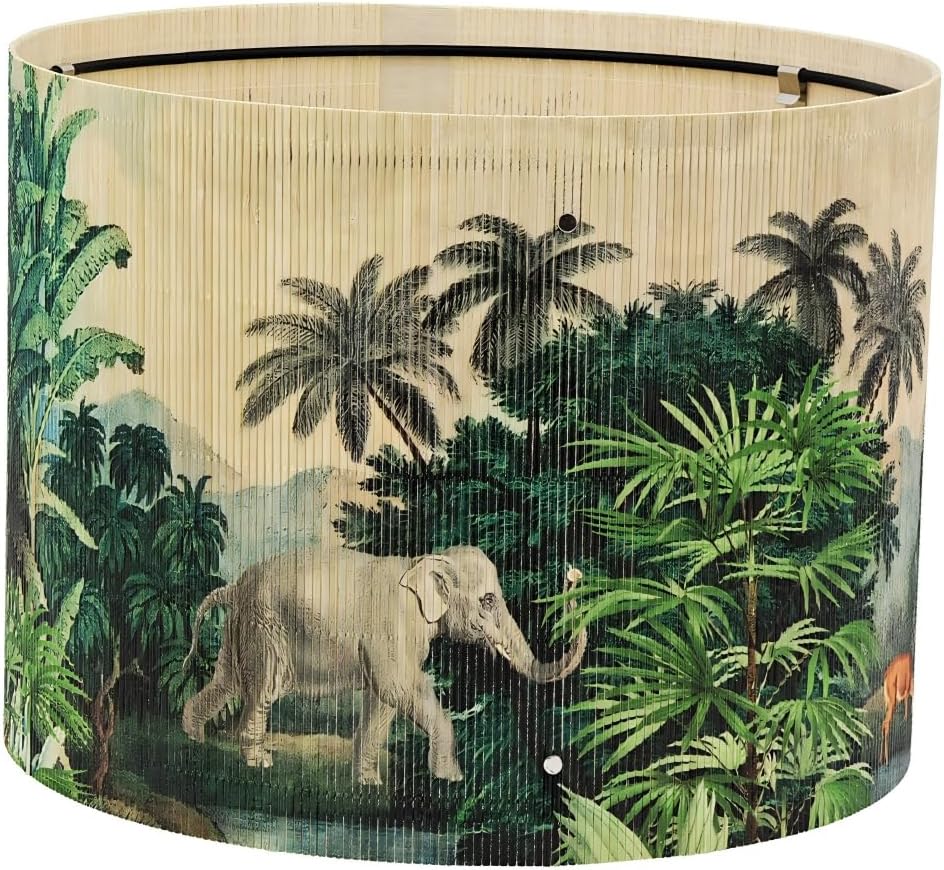 Bamboo Lamp Shade Vintage Style, 11.8 x 9 Inch, Colorful for Table and Floor Lamps Lampshade replacement accessory (Tropical Tree Elephant)