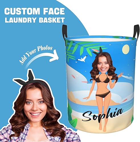Miniatura 9 de Cesta de lavandería personalizada con cara, cesta de almacenamiento de ropa sucia con asa para baño, dormitorio, cesta de lavandería impermeable
