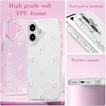 EYZUTAK Case for iPhone 17, Bling Glitter 3D Bowknot Phone Case Cute Sparkly Crystal Clear Bow Aesthetic Design Cover Slim Soft Durable TPU Transparent Protective Cover for Women Girl - Pink Bow