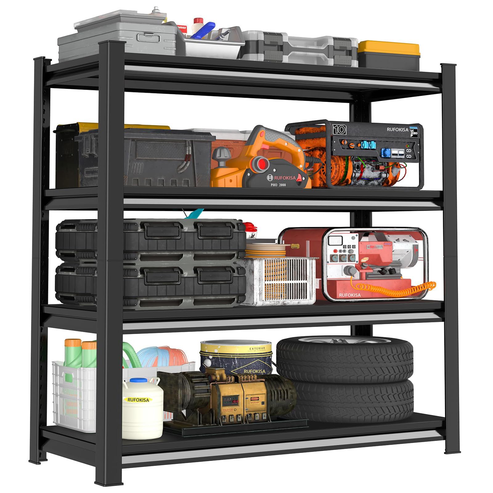 48" W Garage Shelving Heavy Duty, 2200LBS Loads Adjustable Garage Storage Shelves,4-Tier Metal Storage Racks and Shelving Units, Utility Rack Shelves,48" W x 16" D x 63" H,Black