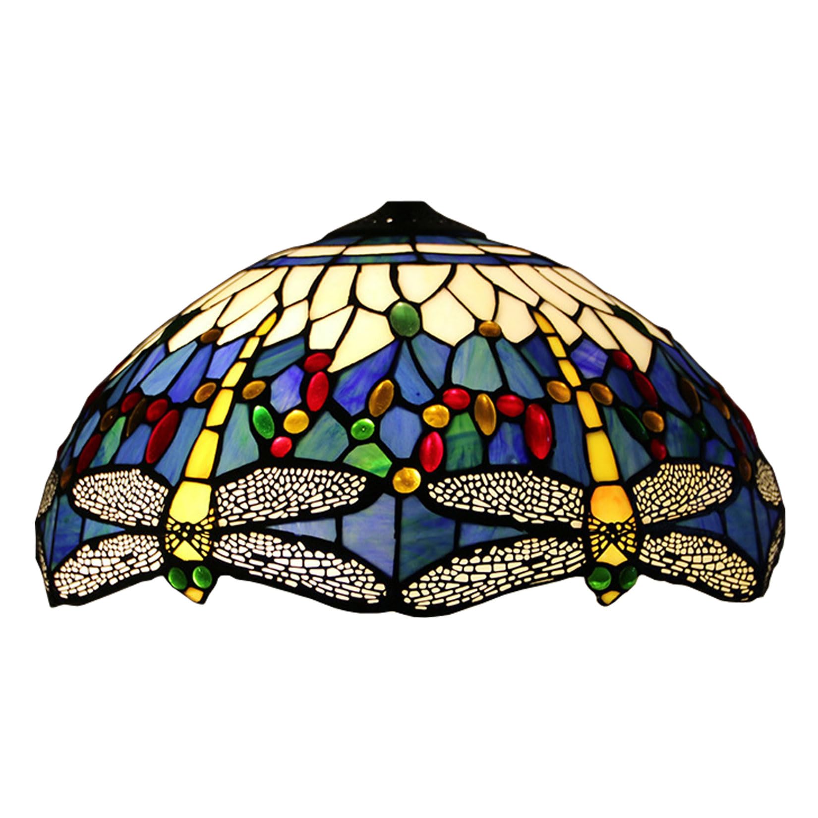 SaryEdge Blue Dragonfly Lamp Shade Replacement Only 16X9 Inch Tiffany Style Stained Glass Lampshades Vintage White Blue Glass Beads Light Cover for Table Lamp Pendant Light Floor Lamp ，