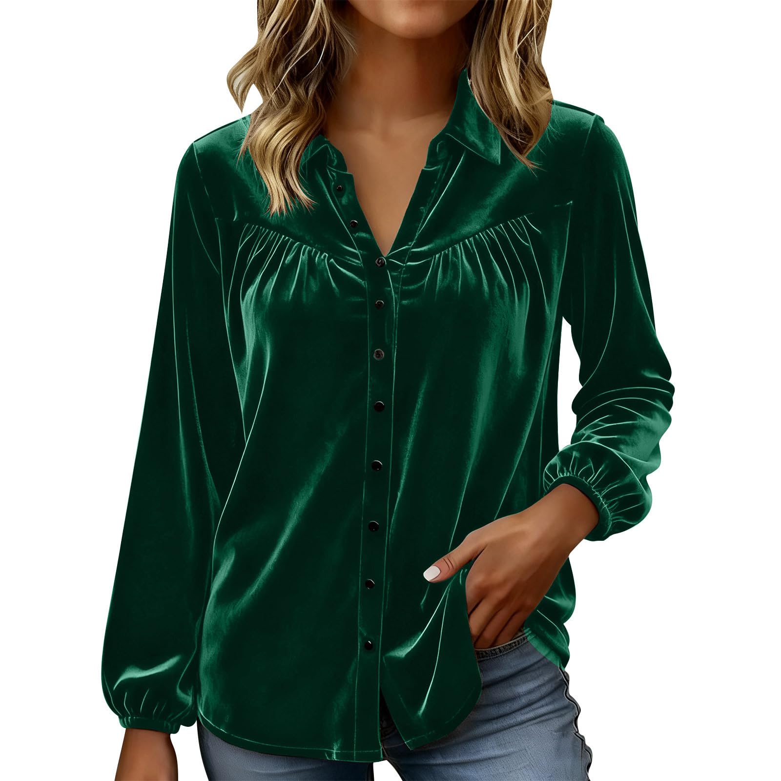 KHIRVWL Top Donna in Velluto Unito Scollo a V Maniche Lunghe con Bottoni Blusa Glitter Casual Cerimonia Maglia Brillantini Tops Capodanno da Sera Maglione con Paillettes Donna per Feste e Serate