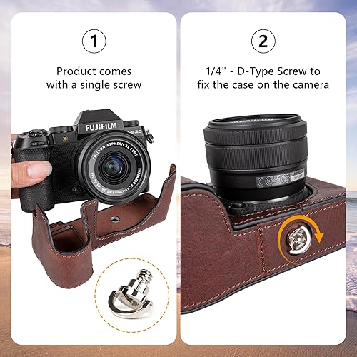 Miniatura 4 de MUZIRI KINOKOO Fuji XS20 - Funda de piel auténtica estilo retro para Fujifilm Fuji XS20X-S20, funda protectora inferior de cámara, con agarre de