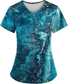 Scrub Tops Women Stretchy, Short Sleeve Summer Scrubs Womans Funny Work Plus Size Pocket Cotton Scrubs for