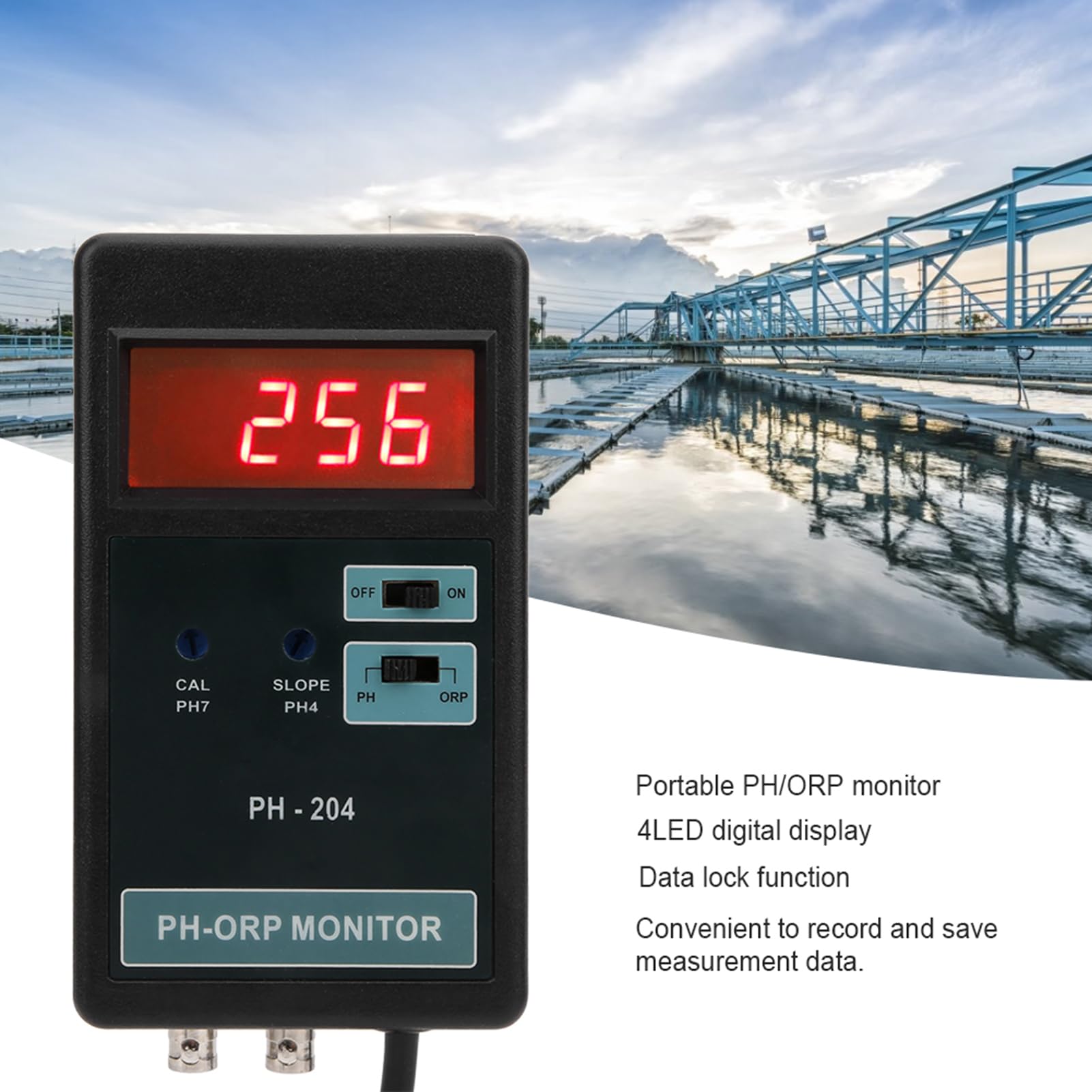 Equipo de Monitoreo del Probador del Monitor de Control de Temperatura PH/ORP, Equipo de Monitoreo con Pantalla Digital de 4 LED, con Función de Bloqueo de Datos, para