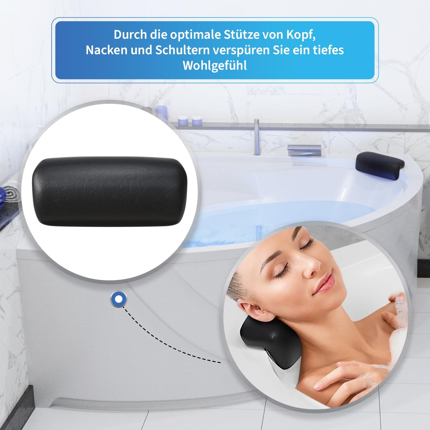 AQUADE 2X Nackenkissen Badewannenkissen Schwarz Modell: Vorskla | Pillow for Bathtub, Kopfkissen Für Badewanne, Kissen Badewanne Nacken, Badewannen Zubehör, Badesofa Wannenkissen