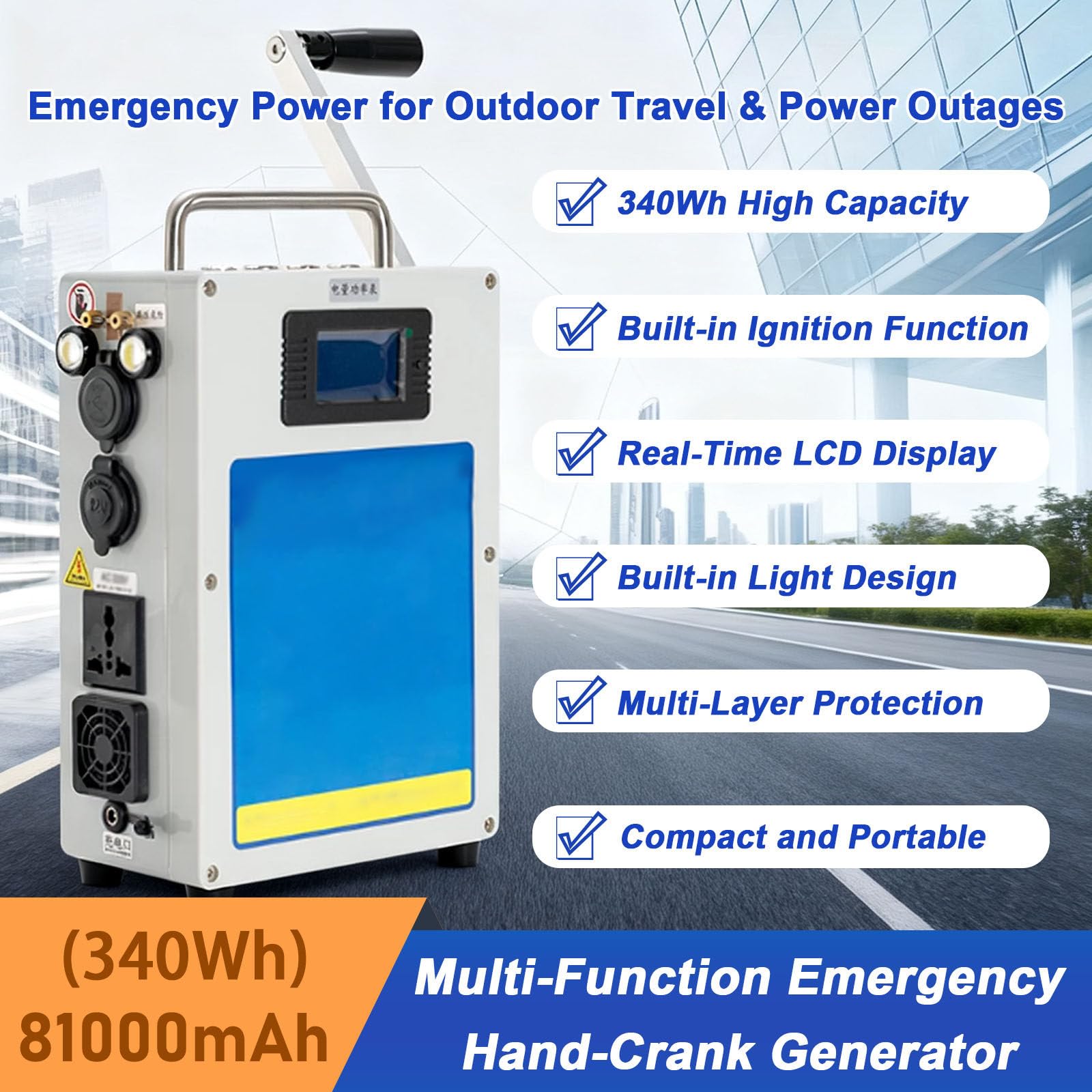 Générateur À Manivelle, Station d'alimentation Portable De 81 000 Mah/340 Wh avec Sortie De 500 W, Charge Solaire, Écran LCD Intégré. Urgences/Camping/Voyages/Recherches sur Le Terr