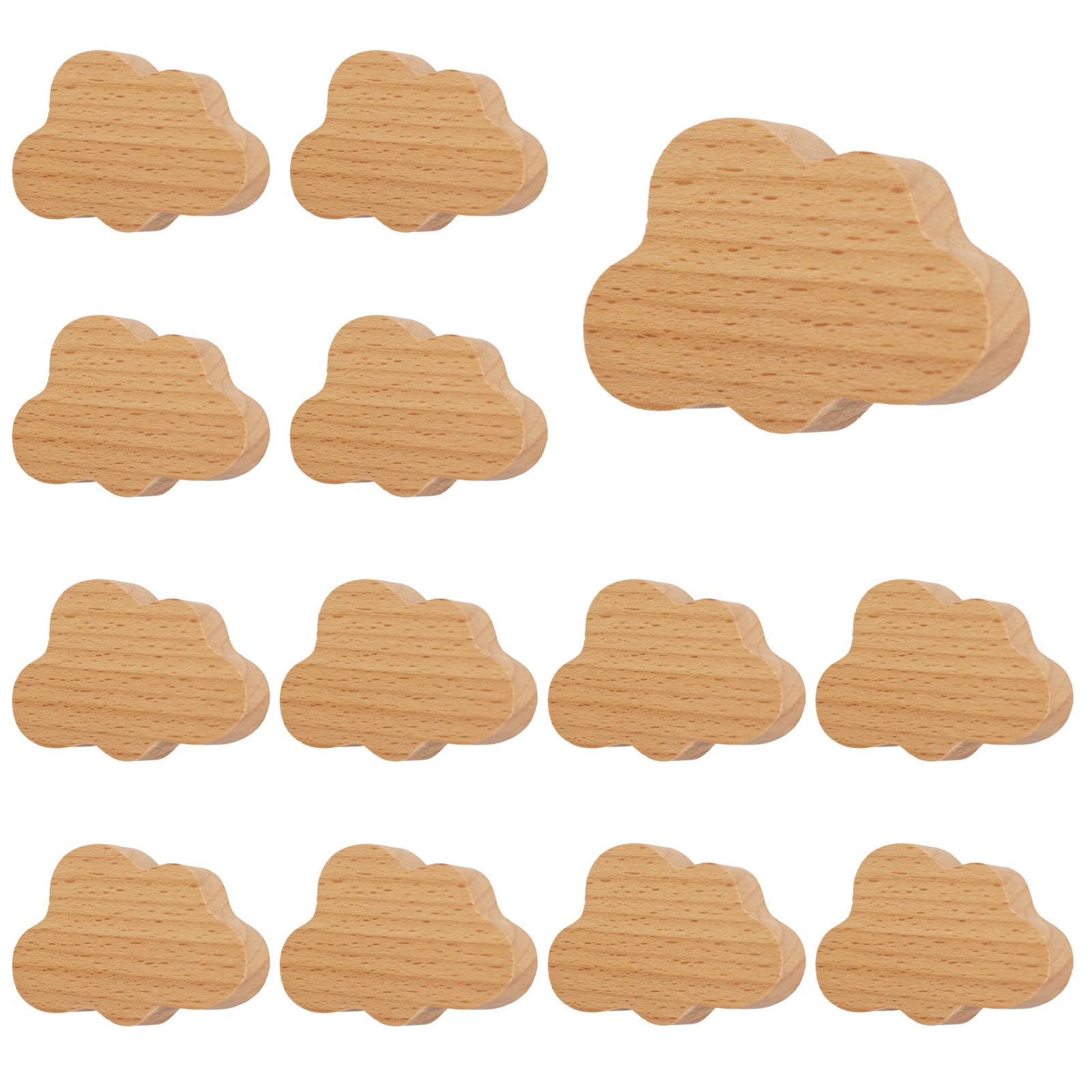 MOROBOR 12PCS Cloud Shaped Wooden Knobs, Single Hole Beech Wood Handles Natural Wood Cupboard Cabinet Handles Knobs for Chest of Drawers with Screws& Expansion Tube — image 1