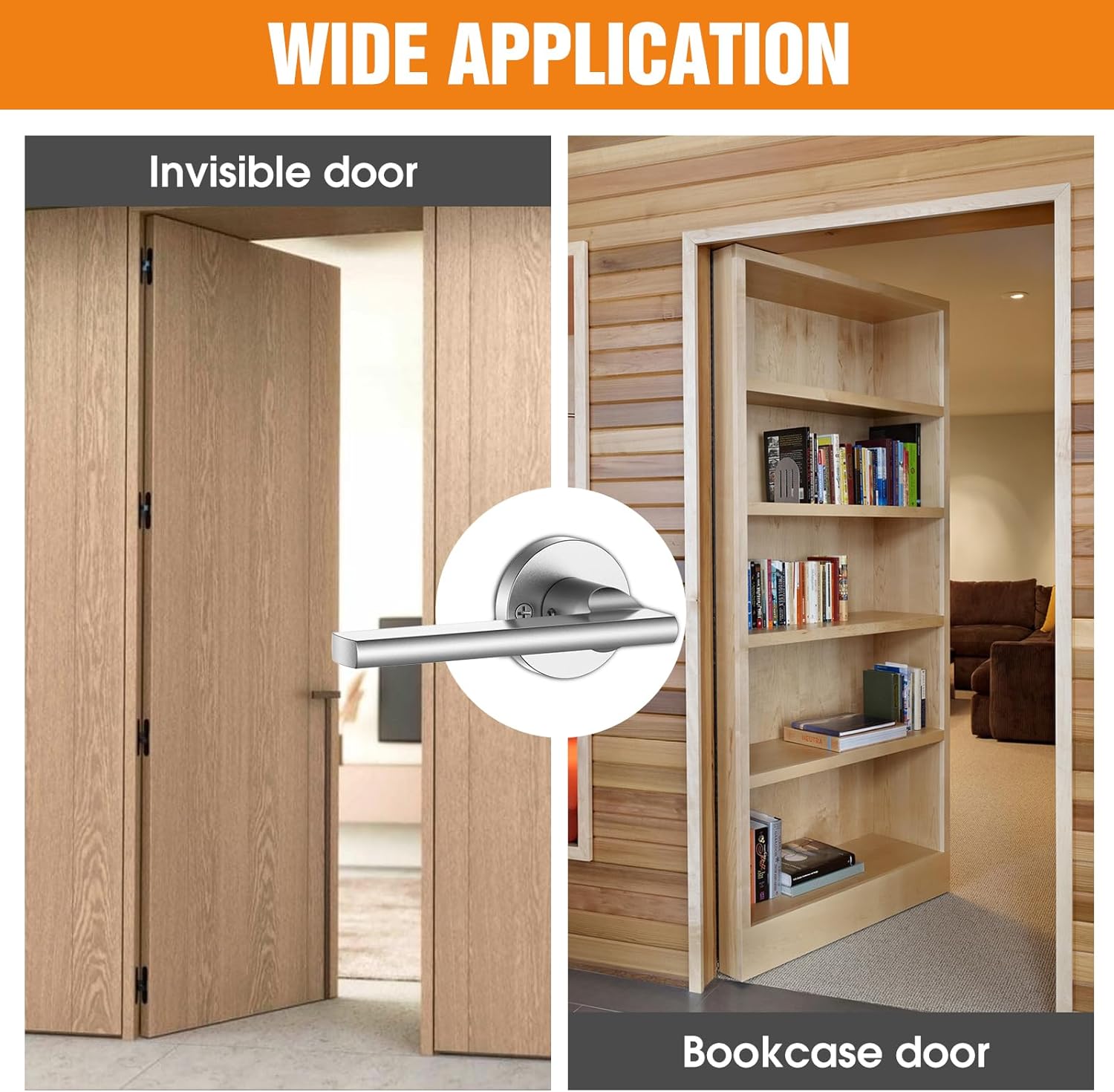 Magnetic Auto-Lock Invisible Door Lock - Single-Sided Hidden Design, Hidden Handle & Mini Keyhole, Aluminum Alloy for Bookshelf Doors/Invisible Doors/Secret Rooms (1, Silver)