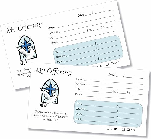 100 sobres de diezmos y ofrendas para iglesia, 3 5/8 x 6 1/2 pulgadas, papel tejido blanco de 24 libras, impresión a todo color en la parte