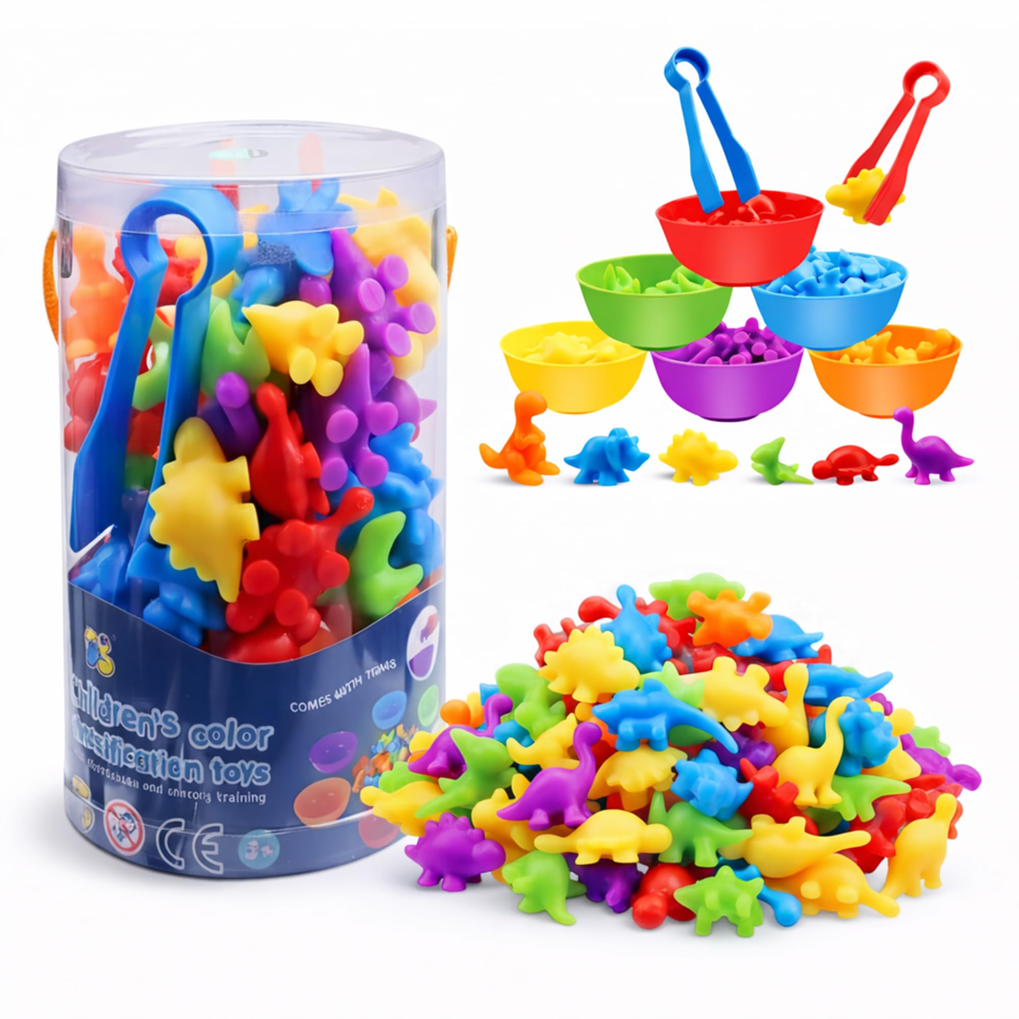 Bluelander Set de Juguetes de Clasificación de Colores, 56 Piezas, Juegos Didacticos, Juguetes Educativos, Desarrollo Cognitivo, Juguetes Didácticos para Niños, No Tóxico, Sin BPA (Dinosaurios)