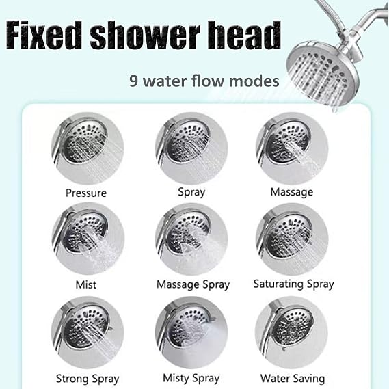 High Pressure Double Shower Head with Adjustable Spray Modes,Couples Shower Head with Extendable Rod,Tandem Shower for Couples,A Silver