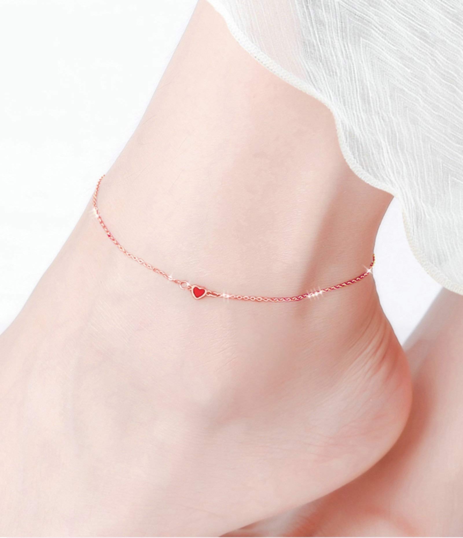 Epinki Tobillera Oro Amarillo/Oro Rosa 18K, Corazón Tobilleras Pulseras para Mujer 23-24CM