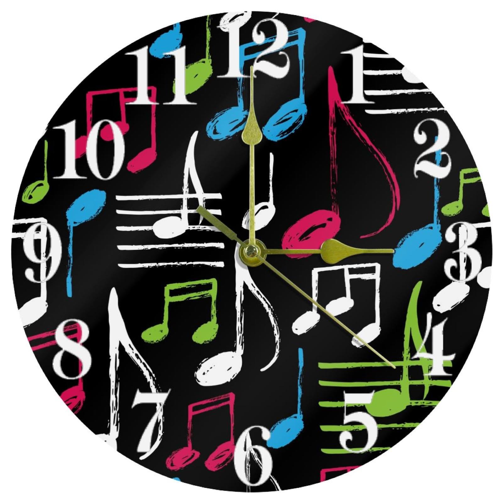 Horloge murale silencieuse sans tic-tac avec motif notes de musique pour bureau
