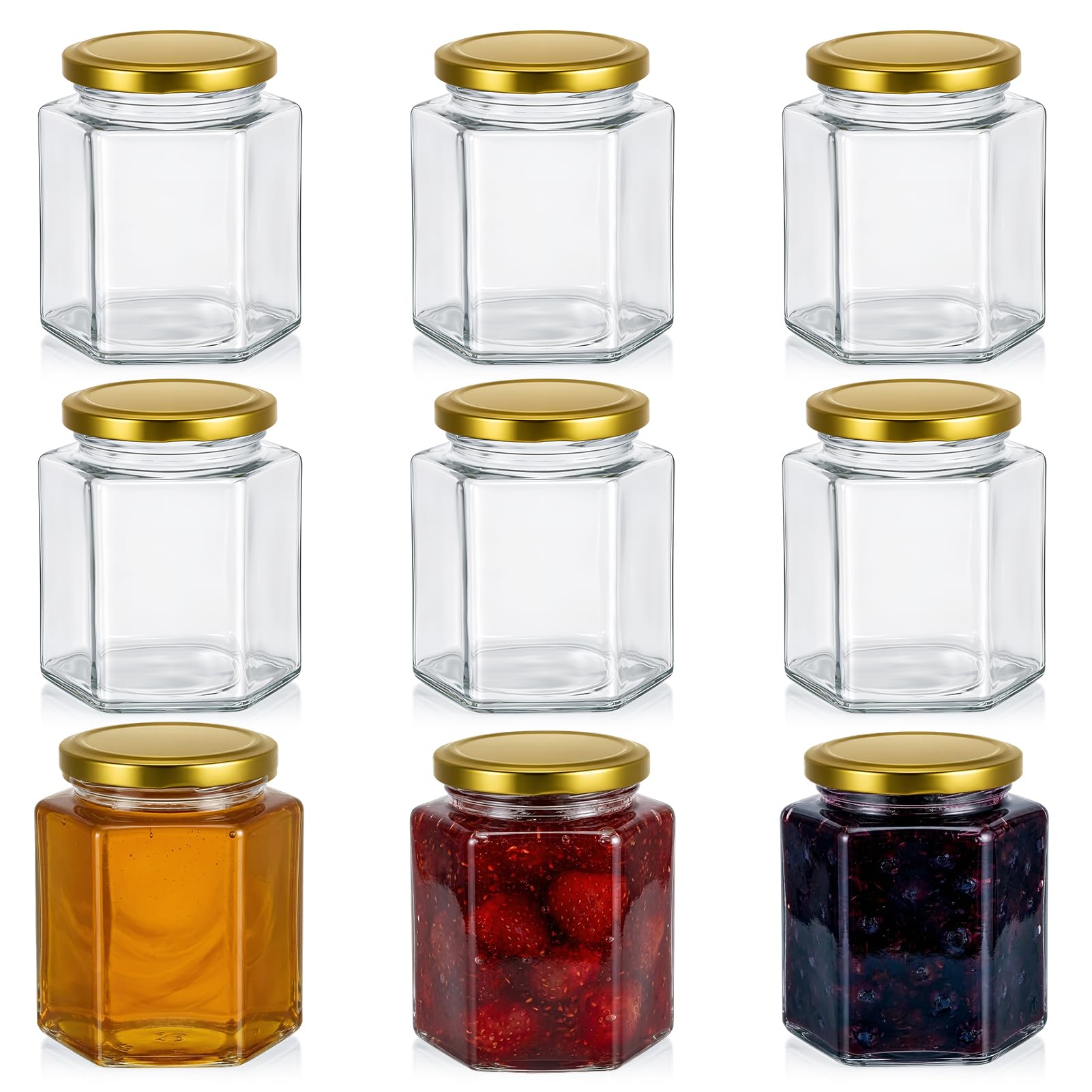 saerryor 9 Pack Hexagonal Glass Jars With Lids 380ml Airtight Pickling Jar