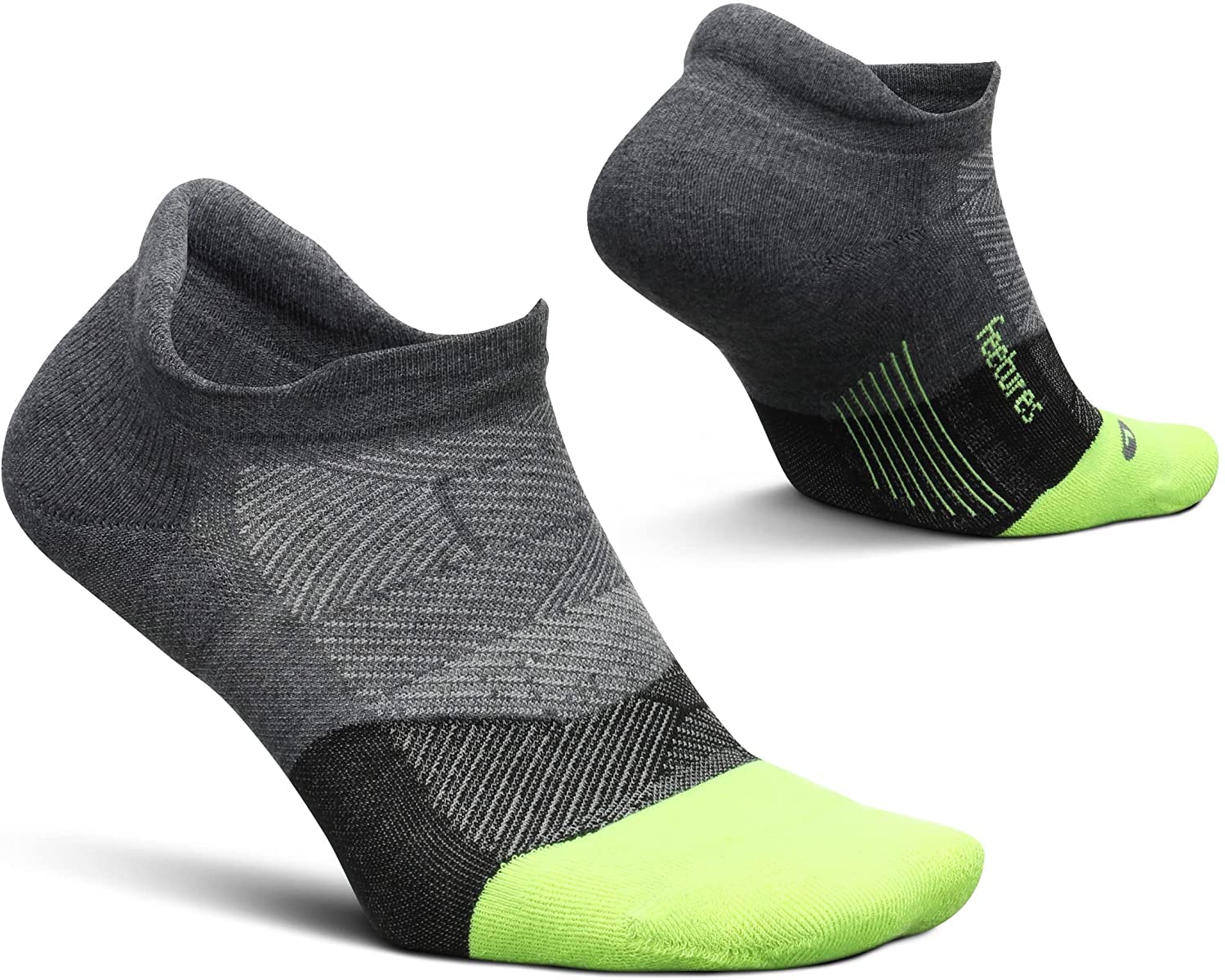FeeturesElite Ultra Light Unisex No Show Tab Running Socks, Glowing Grey