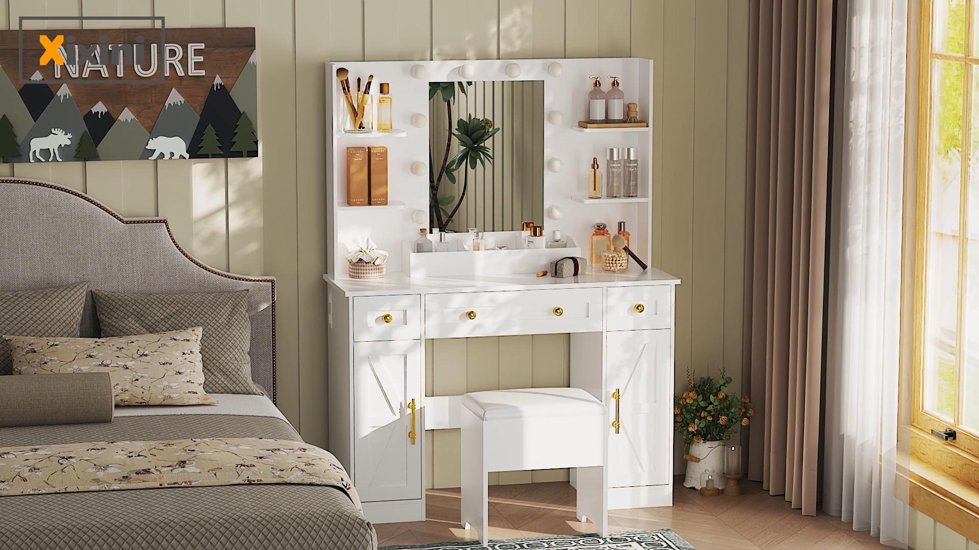 Amazon.com: Vanity Makeup Desk with Mirror and Lights, Farmhouse