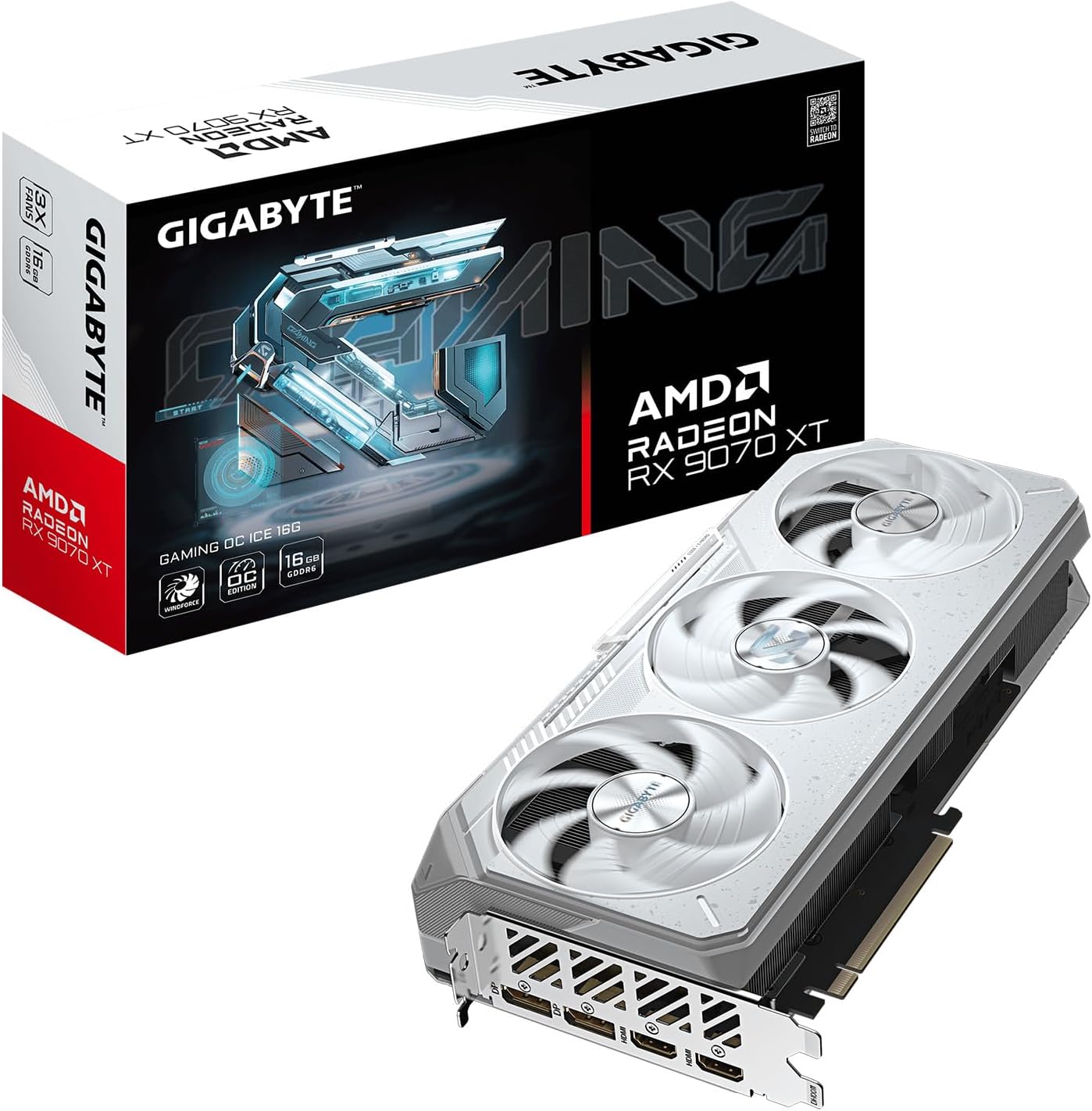 GIGABYTE Radeon™ RX 9070 XT Gaming OC ICE 16G Graphics Card (16GB GDDR6, 256-bit, PCIe 5.0, HDMI/DP 2.1, 2.7 Slot, Hawk Fan, Server-Grade Thermal Gel, Reinforced Structure)