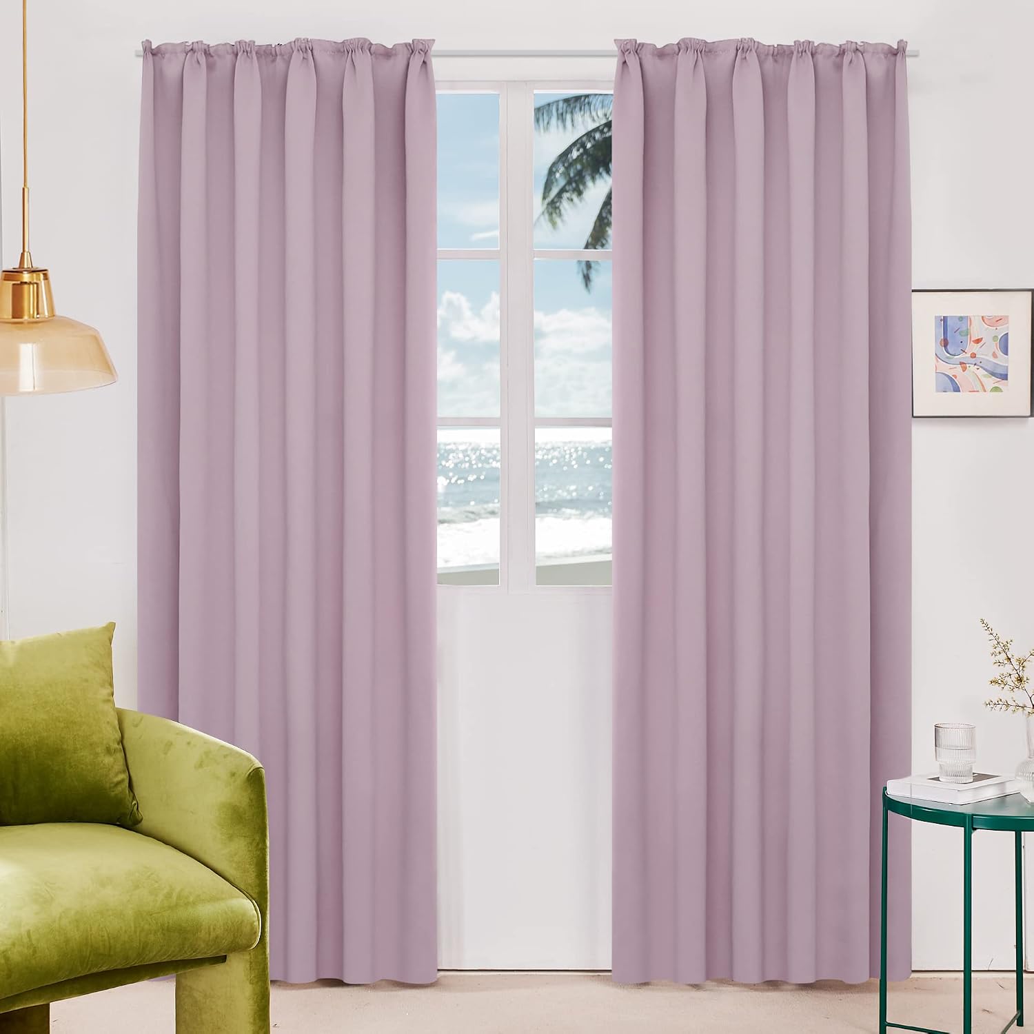 Deconovo Blackout Curtains Thermal Insulated Boys Drapes Pencil Pleat Curtains for Kids Bedroom W55 x L82 Pink Lavender One Pair - Image 4