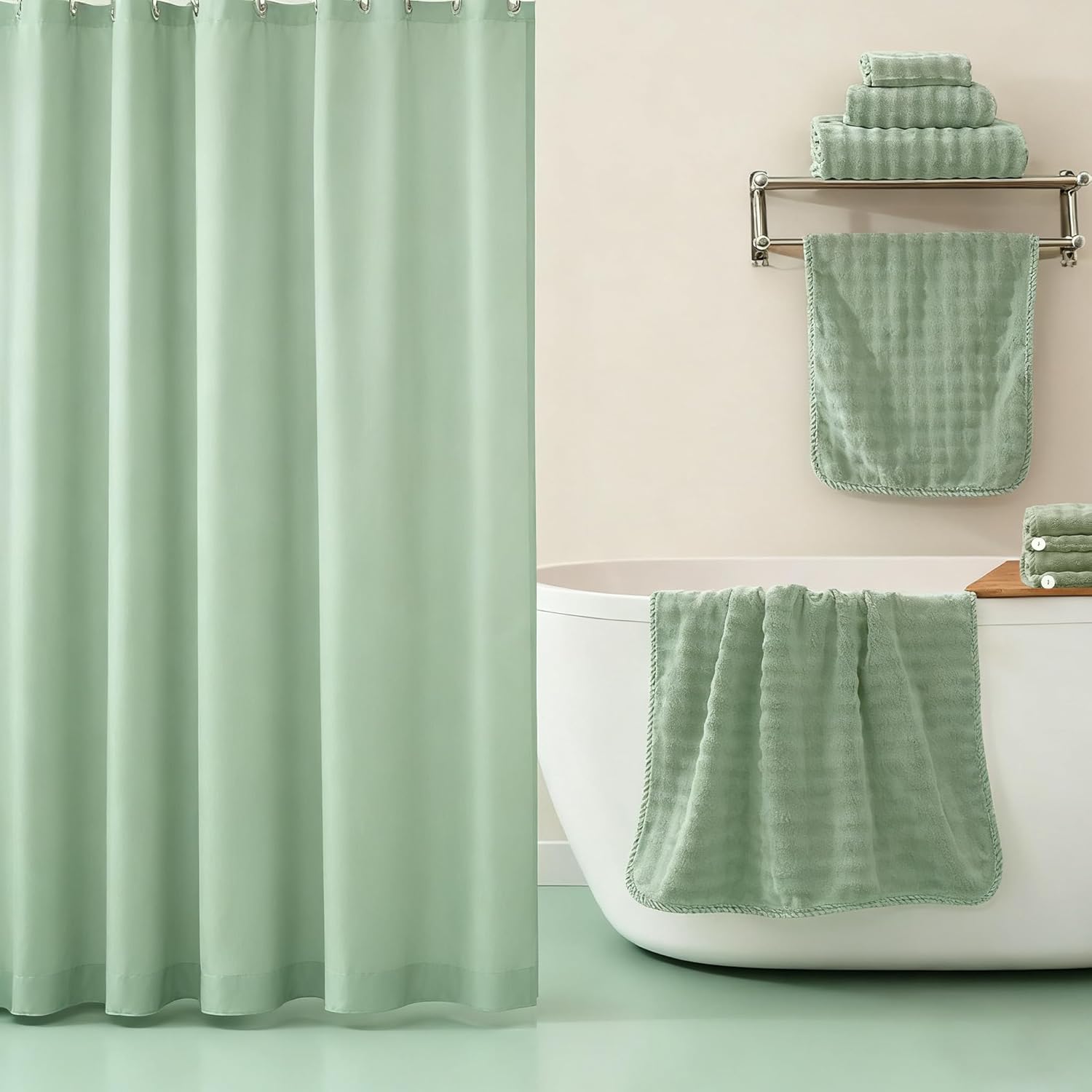 COZYART Lint Free Towel Sets 8 Pcs Sage Green, Thick, Super Soft, Absorbent & Quick Dry Microfiber 3D Bubble Bathroom Daily Use Set with 2 Bath Towels, 2 Hair Towels, 2 Hand Towels, 2 Washcloths - Image 7