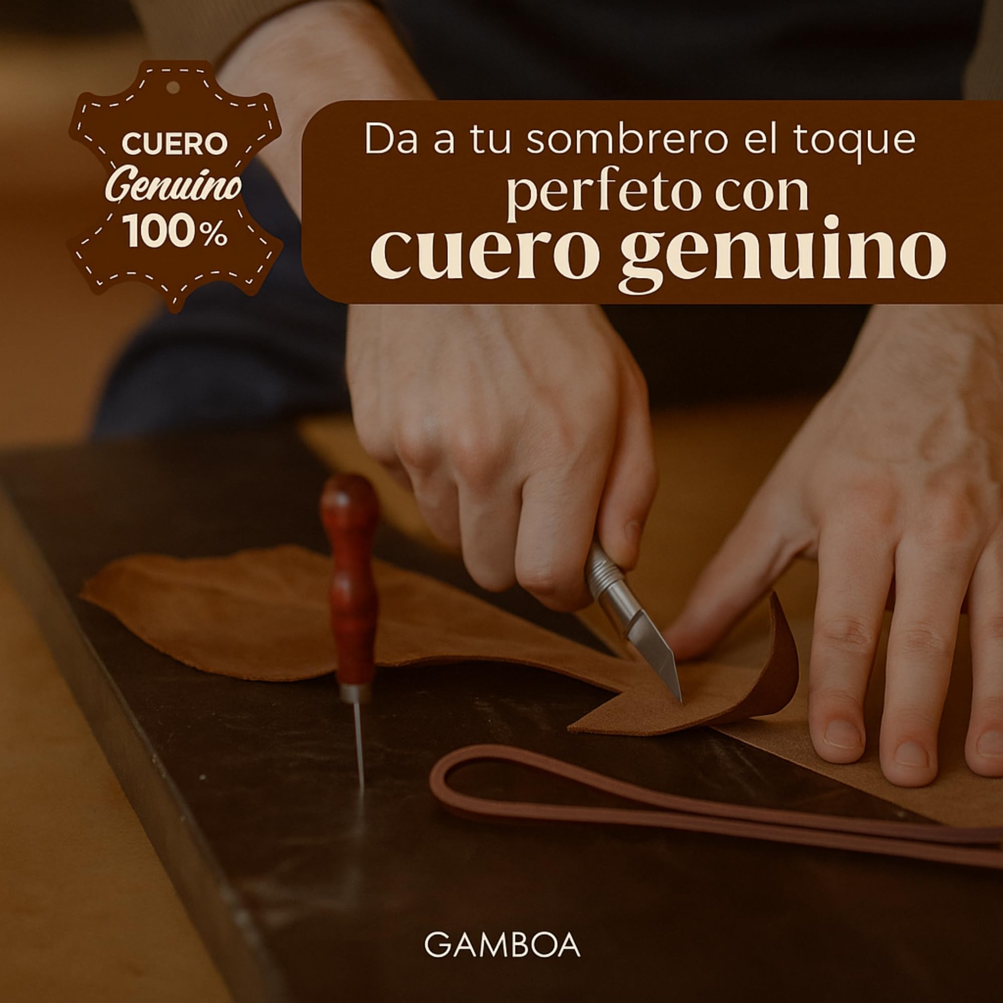 Gamboa 100% Cuero Correa Ajustable para Sombrero Vaquero y de Sol Cordón para Barbilla