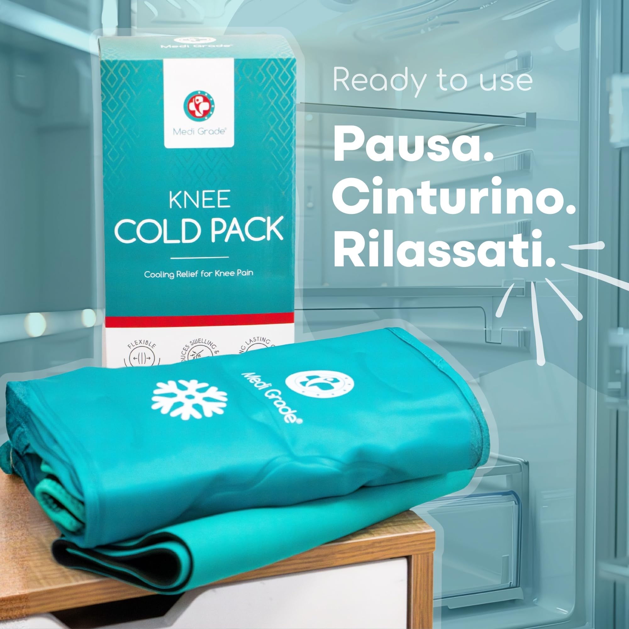 Medi Grade Impacco Ghiaccio Gel Riutilizzabile per Ginocchio - Fascia a Doppio Tessuto con Lunga Tenuta del Freddo - Sollievo dal Dolore e Recupero Post-Operatorio - Ghiaccio per Ginocchio Flessibile