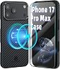 حافظة من ألياف الأراميد أحادية الكربون لهاتف iPhone 17 Pro Max، غطاء صلب رفيع للغاية مقاس 0.04 بوصة وخفيف الوزن بوزن 0.87 أونصة مقاس 6.9 بوصة مع [إطار كاميرا معدني]، [متوافق مع MagSafe]، [Easy-Grip]+[واقي شاشة مجاني]