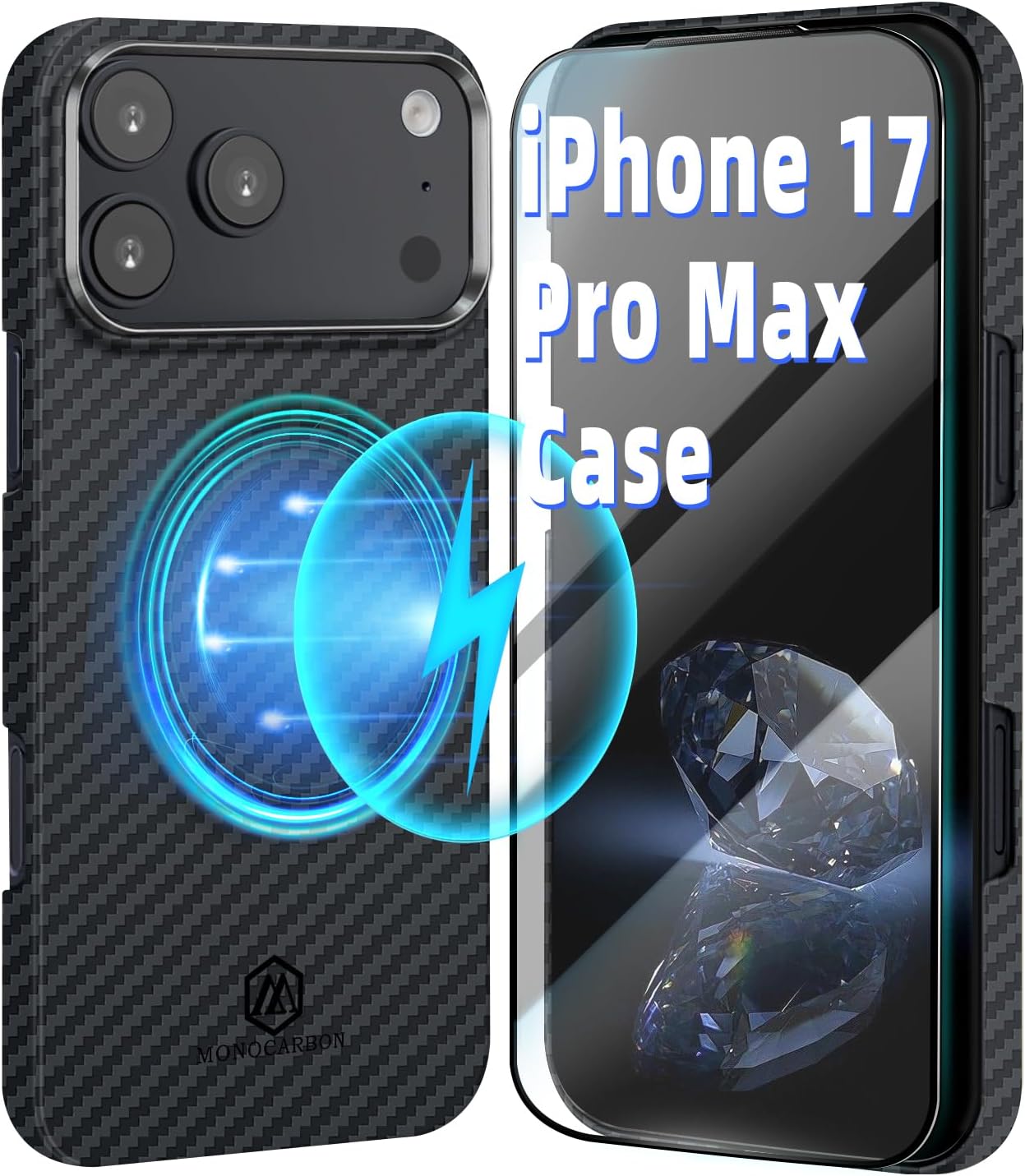 MONOCARBON Aramid Fiber Case for iPhone 17 Pro Max, Ultra-Thin & Light 6.9in Hard Cover with [Metal Camera Frame],[1500D Aramid Fiber Woven], [MagSafe Compatible], [Easy-Grip]+[Free Screen Protector]