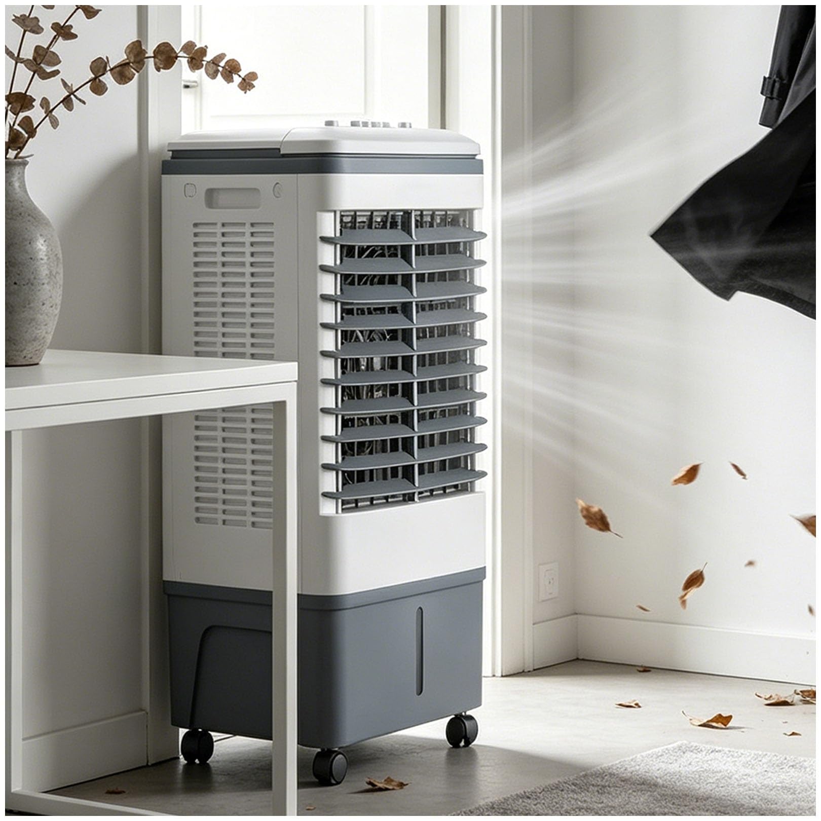 Evaporative Air Cooler & Fan Portable, 120° Oscillation, 360° Casters, 20L Reservoir, 3 Speeds, 1177 CFM, Windowless, Energy Saving 80W, for Home Office Garage