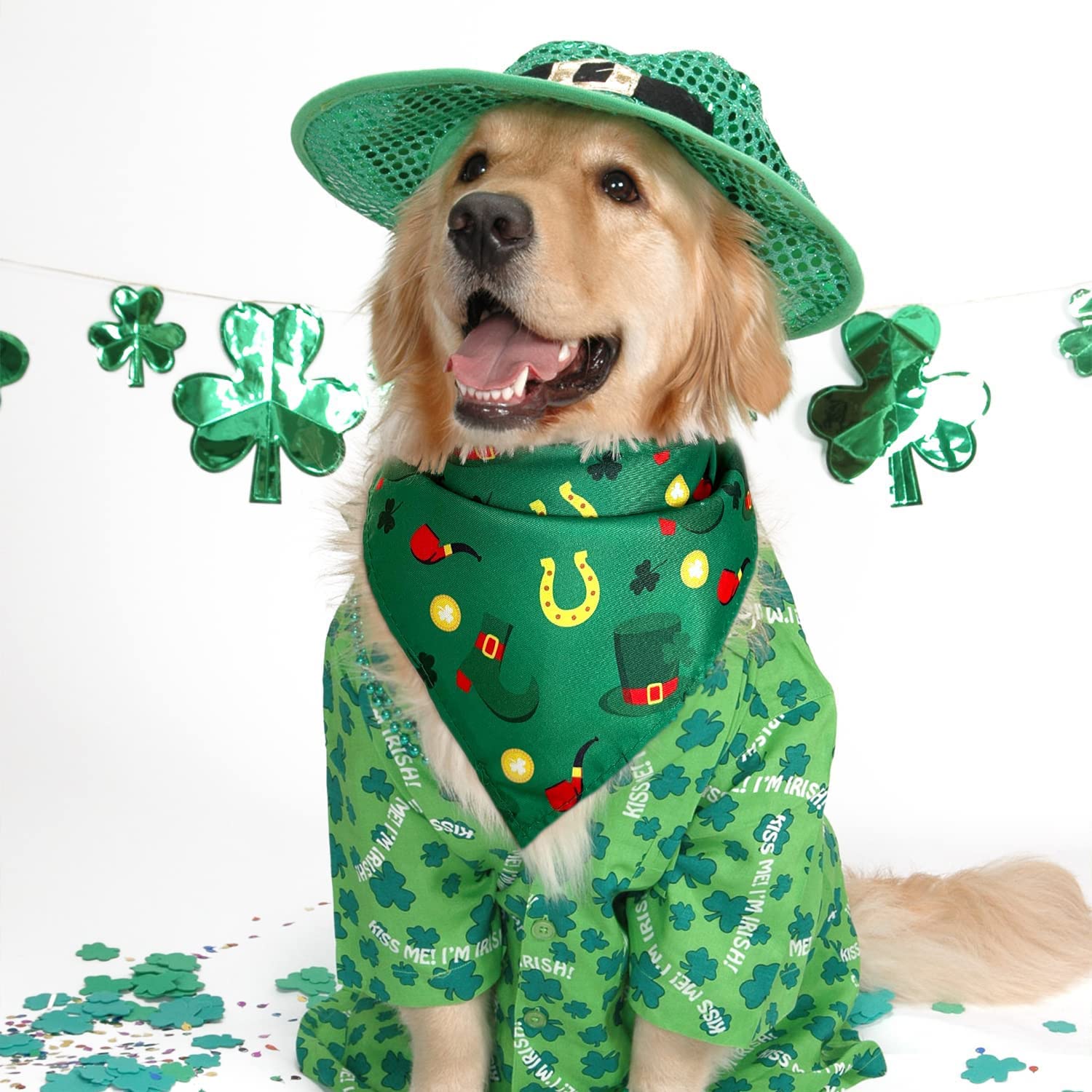 St. Patrick's Day Hundekostüm Set – 3-teilig Mit Bandana, Tutu & Fliegen-Stirnband, Grün