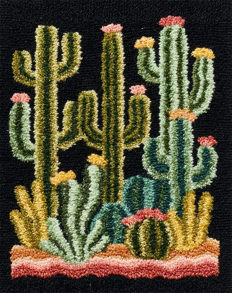 FWRTYCB Latch Hook Kits Rug Making Crafts with Pattern Printed,Cactus Desert 20X15Inch Large Latch Hook Rug Kit Tapestry Rug Making Kits DIY Crafts Unfinished Handmade Crochet Yarn for Adults Begin