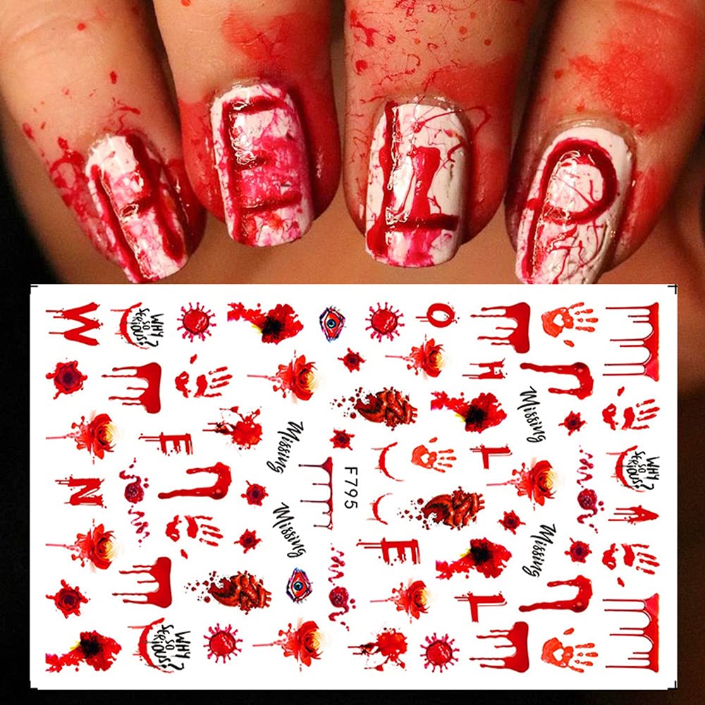 Halloween Nail Art Stickers Blood Nail Sticker 3D Self Adhesive Nail Decals Halloween Nail Art Supplies Nail Designs Accessories Halloween Scar Spider Snake Clown Eye Nail Stickers Set (4Sheets) : Beauty & Personal Care