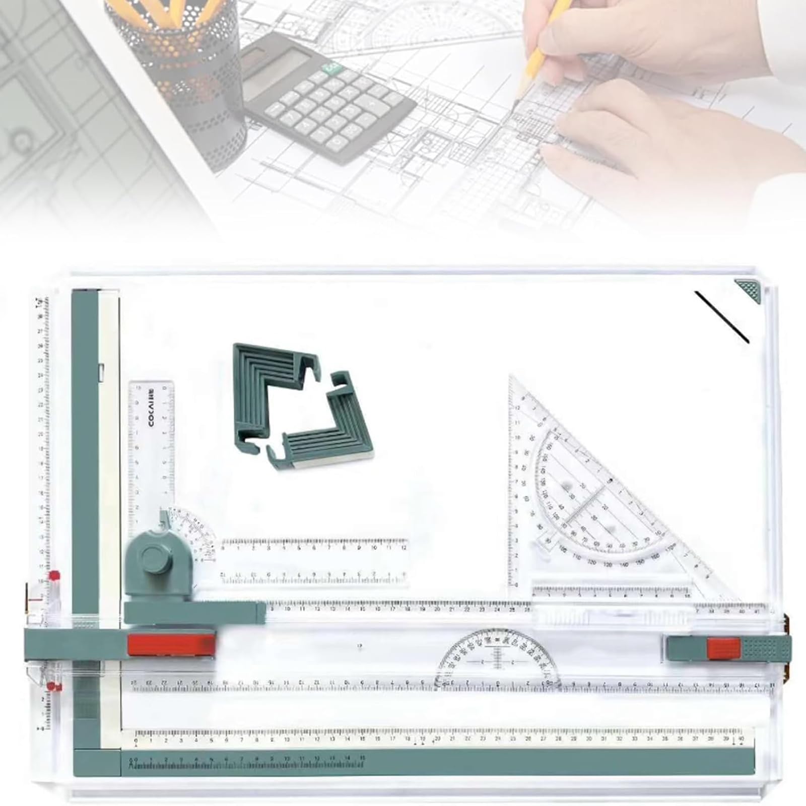 Adtzpc A3 Multifunction Drafting Table, 51 X 37 CM Multi-function Technical Drafting Board with Parallel Motion and Anti-Slip Support Legs, 8°-11° Tilt Angle for Engineers and Architects