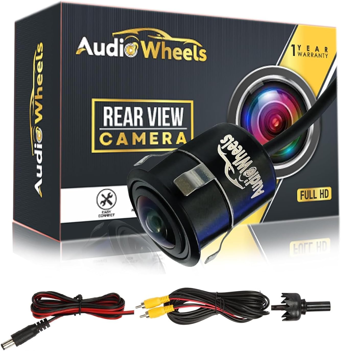 Audio Wheels Fisheye Lens AHD 1080P Car Reverse Camera | Backup Camera with AHD/CVBS Switch Functionality - 170° Wide Angle, Night Vision, Water-Resistant - Compatible with Car Android Monitors