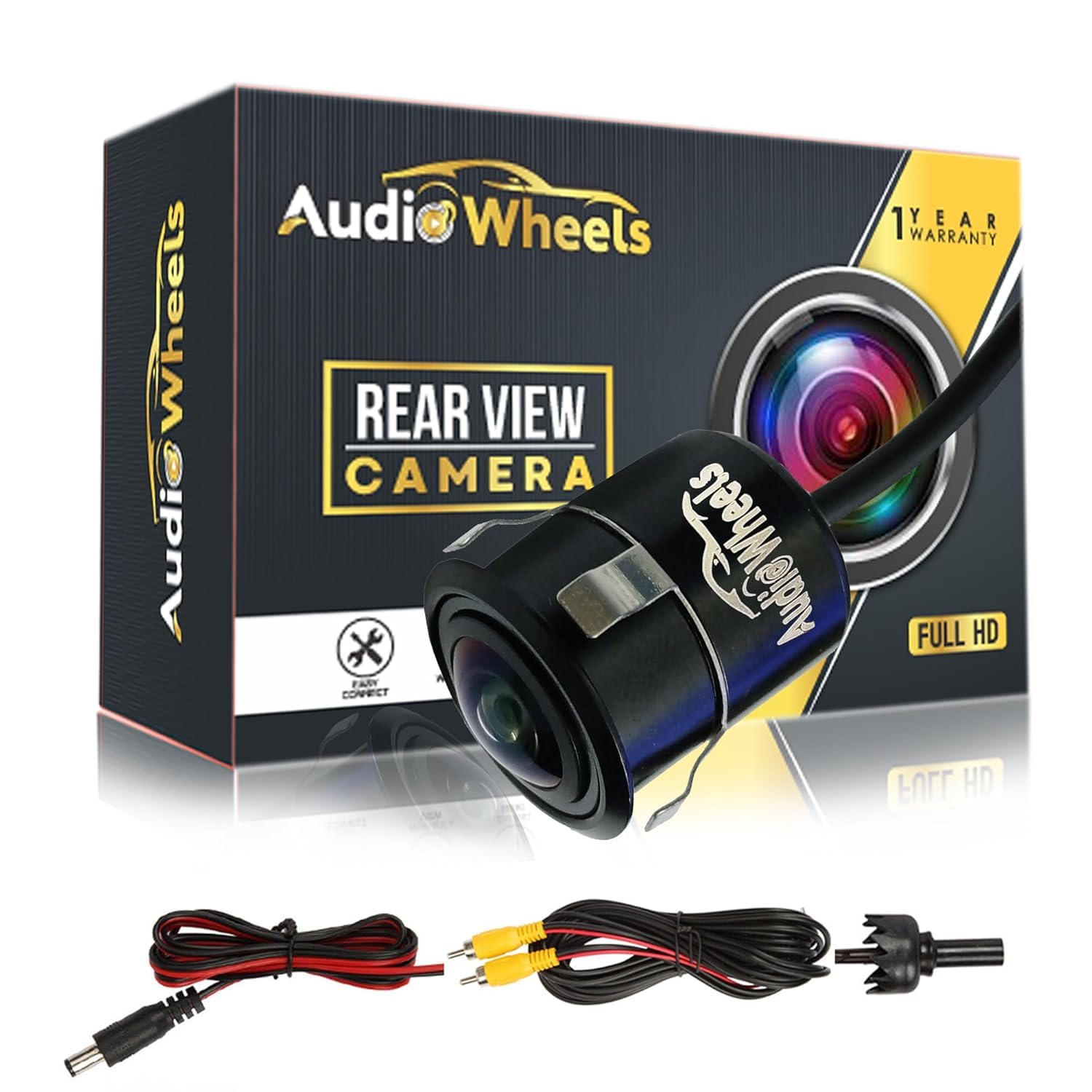 Audio Wheels Fisheye Lens AHD 1080P Car Reverse Camera|Backup Camera - 170° Wide Angle, Night Vision, Water-Resistant - Compatible with Car Android Monitors and AHD/CVBS Switcher Camera