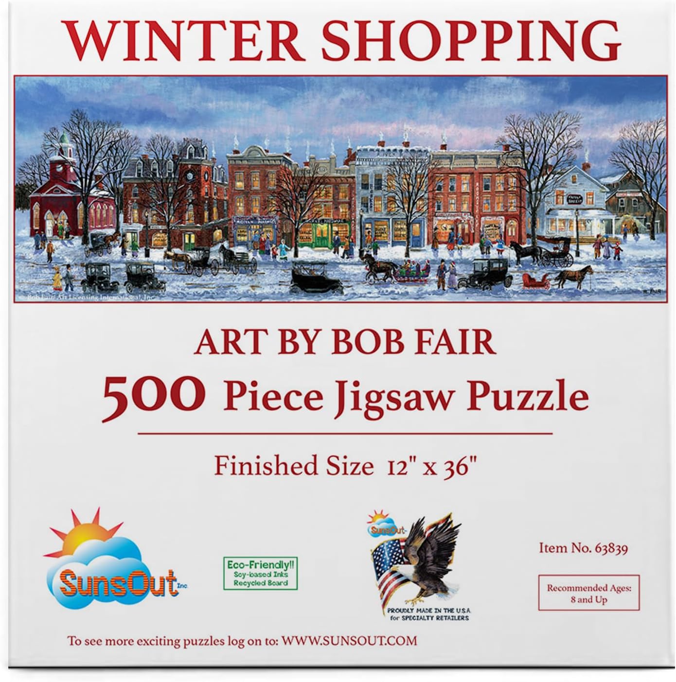 SUNSOUT INC - Winter Shopping - 500 pc Jigsaw Puzzle by Bob Fair - Finished Size 12" x 36" - MPN# 63839