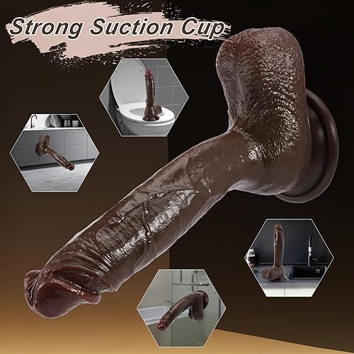 Miniatura 5 de Consolador realista para principiantes, consoladores negros de silicona suave de 8.4 pulgadas con fuerte ventosa para jugar con manos libres, pene