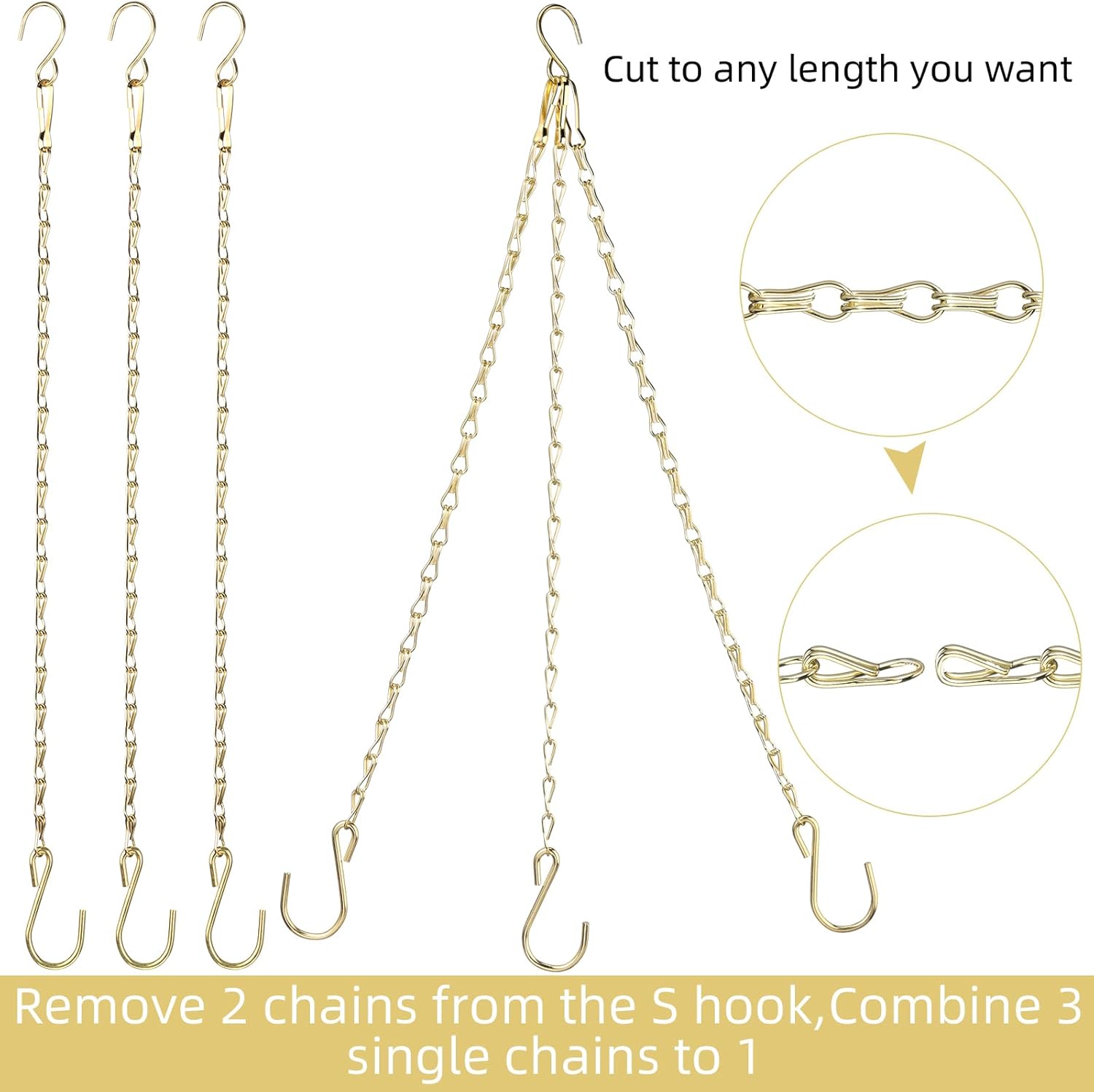 Hotop 8 Pcs Metal Hanging Chains with Ceiling Hooks, Garden Plant Hangers for Hanging Bird Feeders, Billboards, Chalkboards, Basket, Planters, Lanterns, Wind Chimes, Chain Hook DIY(12 Inch,Gold) - Image 3