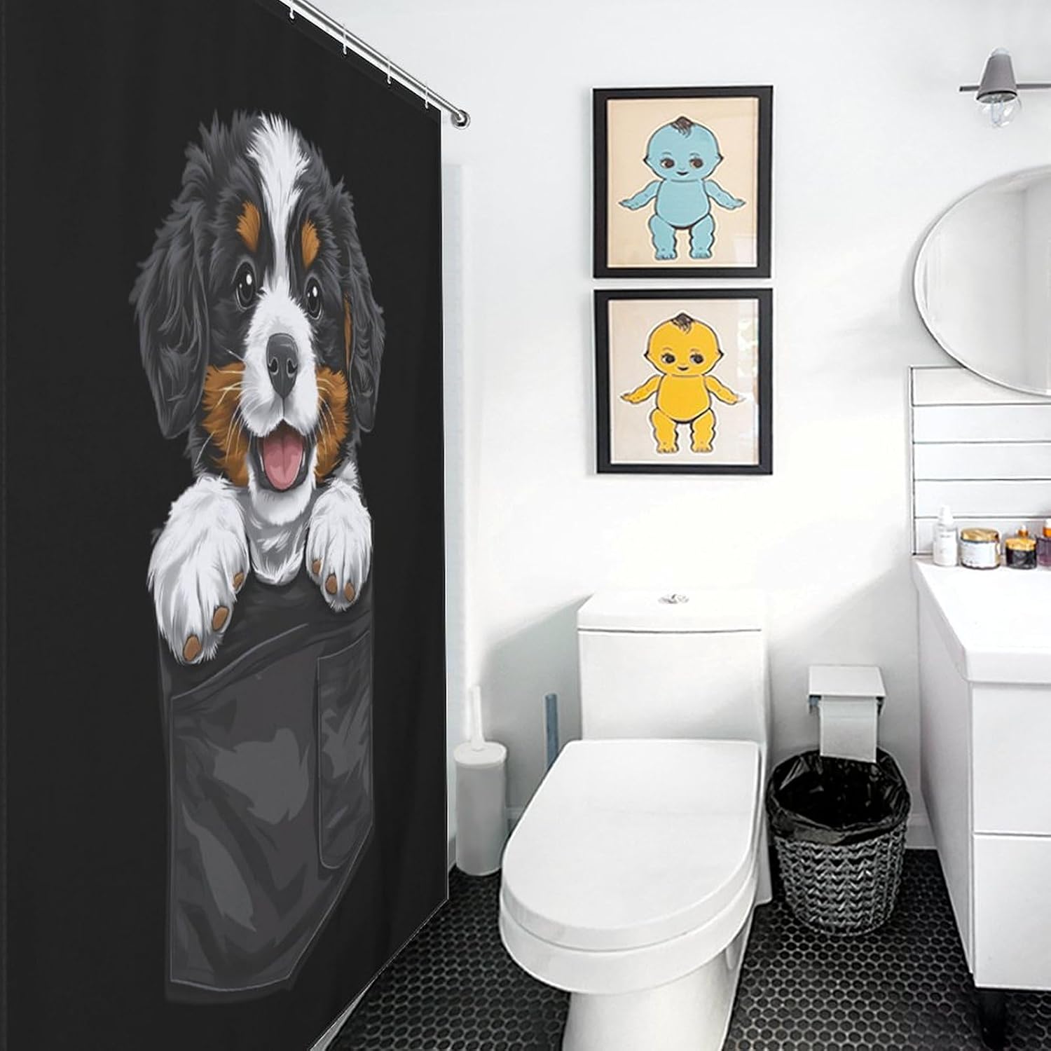 Funny Dog in Pocket Funny Shower Curtains Washable Bath Curtain Liner with Hooks for Bathroom Bath Tubs