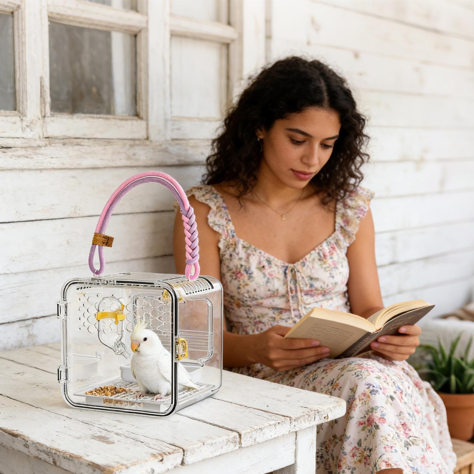 Transparent Bird Carrier - 7.87 Inches Portable Breathable Travel Cage | Nylon PET Parakeet Box For Conures Canaries Cockatiels Hamsters Outdoor Park Trips
