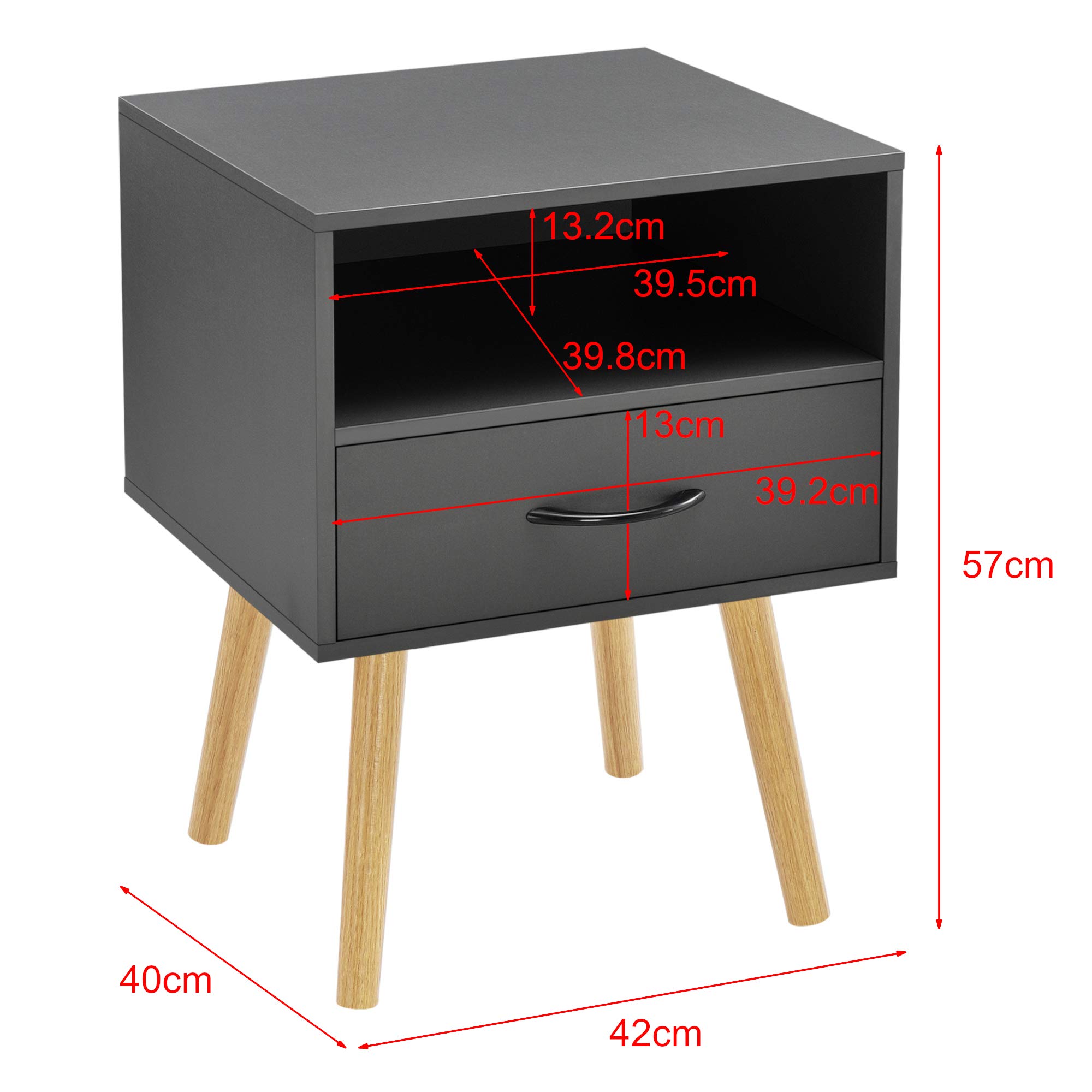 [en.casa] Lot de 2 Tables d'Appoint avec Compartiment de Rangement et Tiroir Table Basse Table de Chevet pour Salon Chambre Panneau de Particules Bois 57 x 42 x 40 cm Gris Foncé