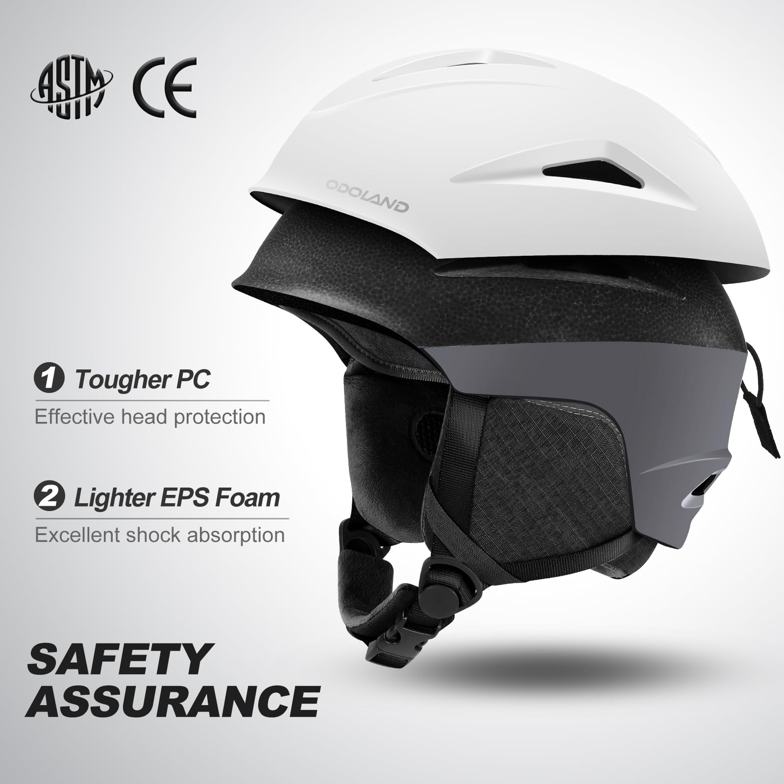 Odoland Casco da Sci per Bambini con Visiera per Ragazzi e Ragazze, Casco da Sci Regolabile con Cinturino con Fibbia Magnetica per Bambini dai 3 ai 12 Anni