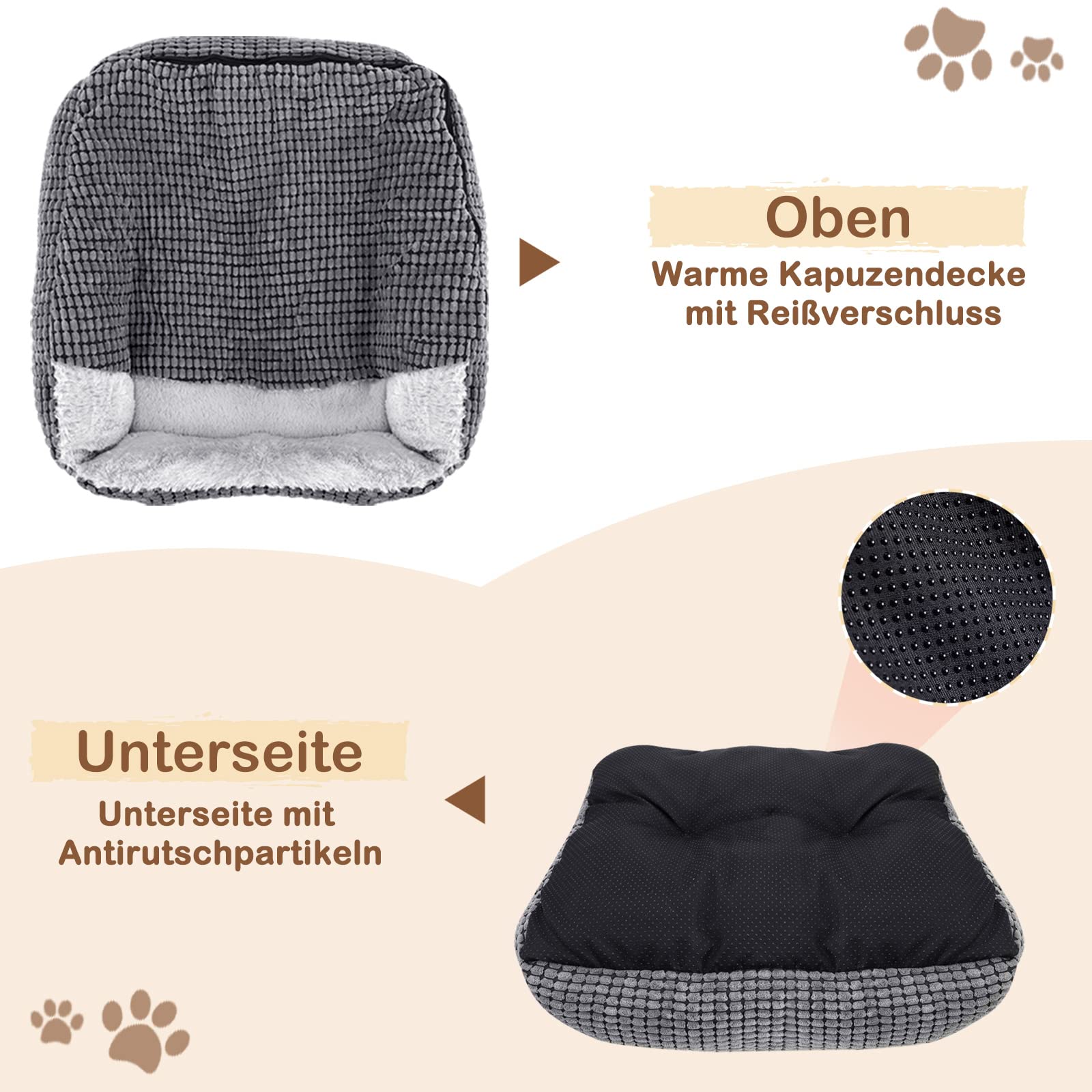 JOEJOY Cuccia Cane Interno Taglia Media, Cuccia per Cani da Interno Lavabile, Antiscivolo, Cuscino Cane di Piccola, Media e Grande Taglia, Cuccia Gatto, Cuccia per Cani, S (64x53x20cm)