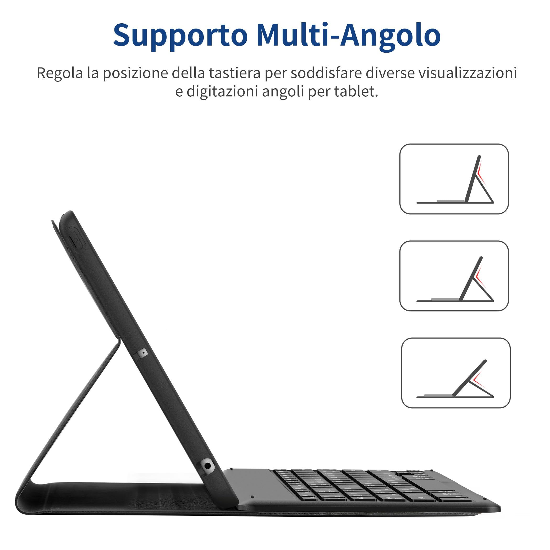 EasyAcc Cover iPad 9 Generazione con Tastiera Compatibile con iPad 10.2 Pollici 8a/7a Generazione con Pellicola Protettiva, [Italiano], Custodia Protettiva per Tastiera Rimovibile con Portapenne, Nero