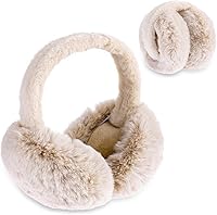 Telooco Foldable Faux Fur Ear Muffs for Women & Men - Fluffy Winter Warmers, Windproof Outdoor Earmuffs